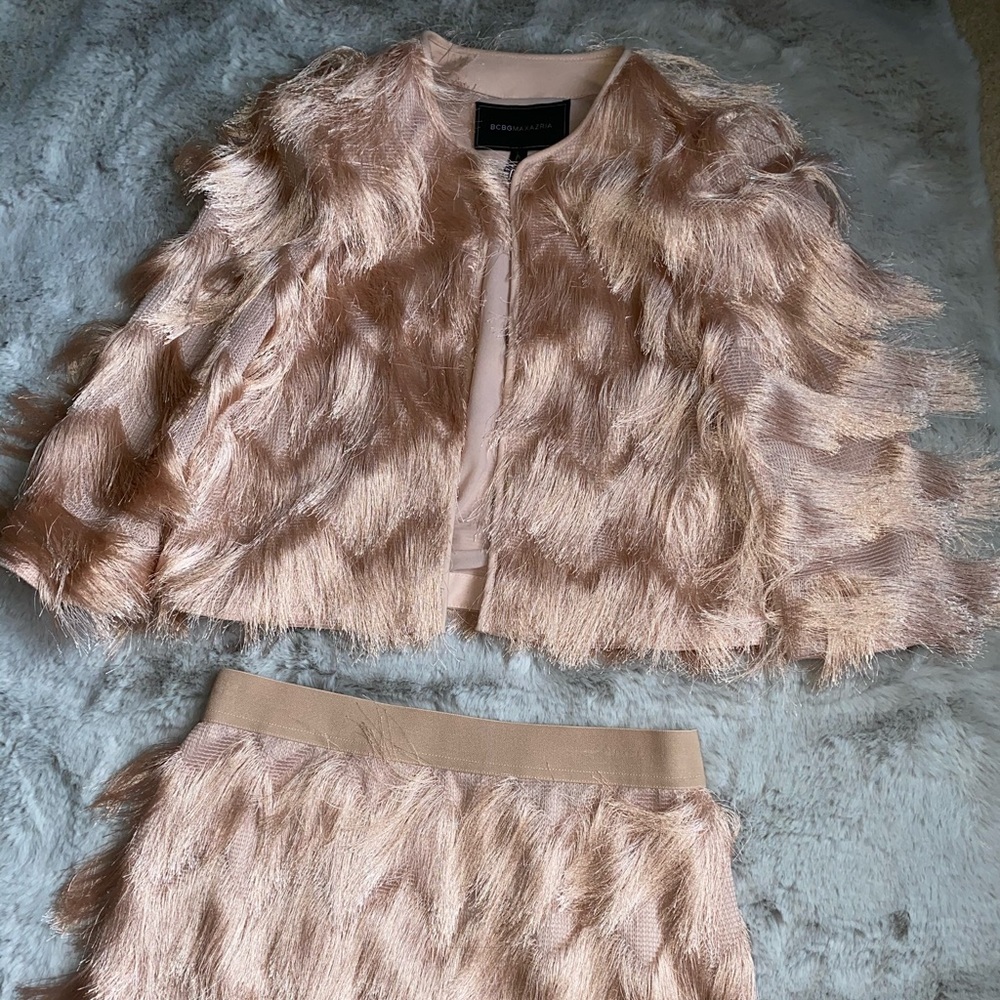 Soft pink fringe BCBG skirt set